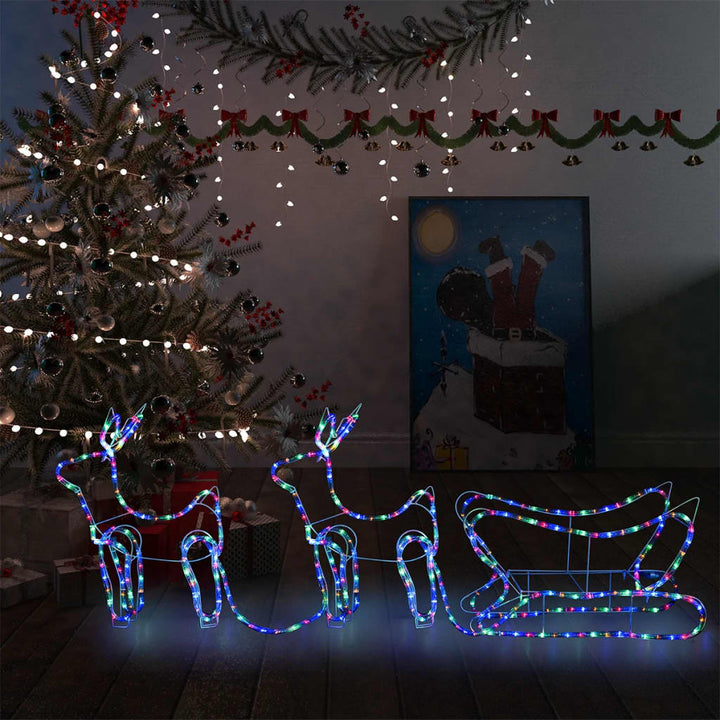 Decorațiune De Crăciun Cu Reni Și Sanie, 576 Led-Uri, Exterior