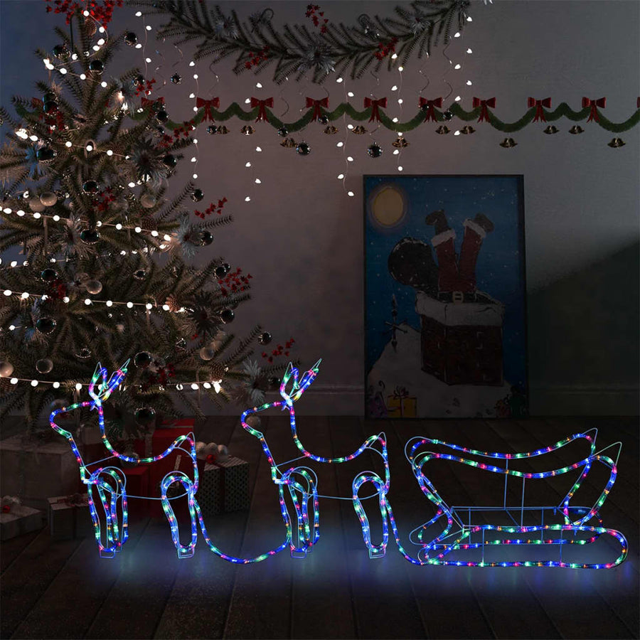 Decorațiune De Crăciun Cu Reni Și Sanie, 576 Led-Uri, Exterior