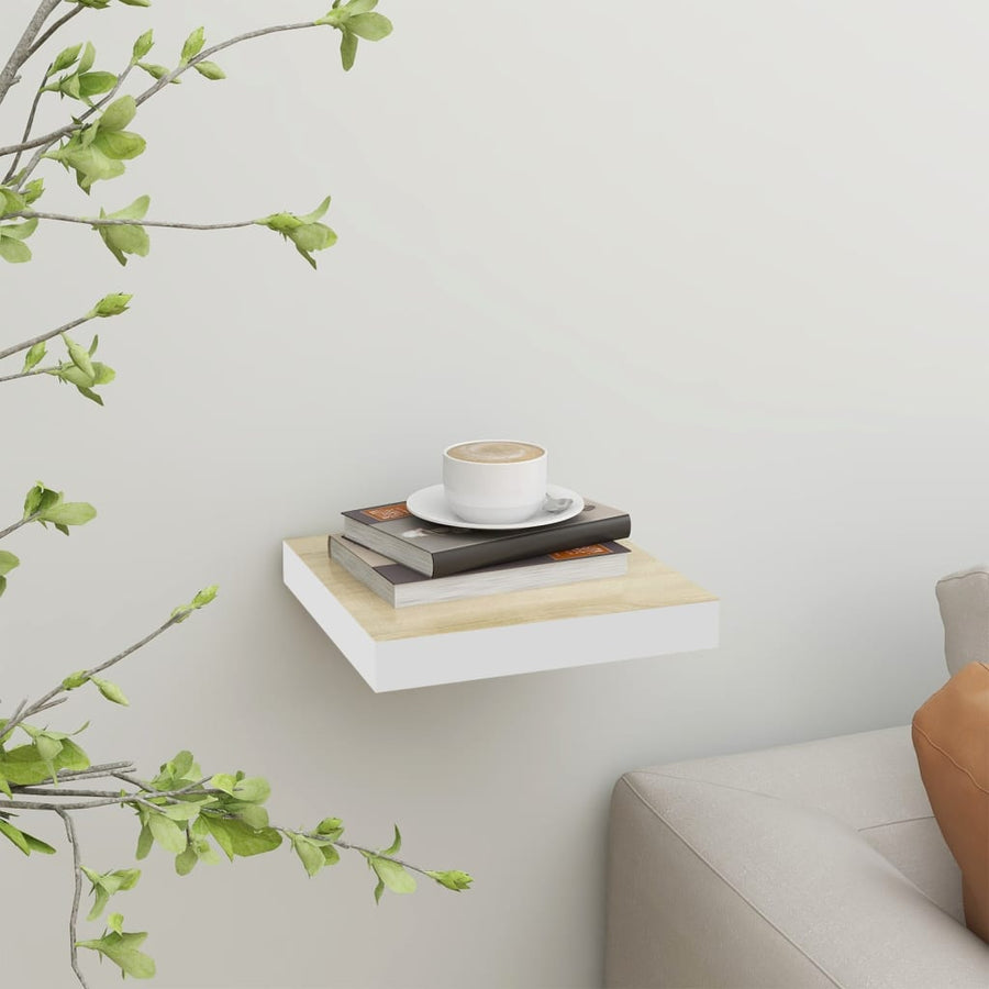 Raft De Perete Suspendat, Stejar/Alb, 23X23,5X3,8 Cm, Mdf Culoarea Stejarului Și Alb