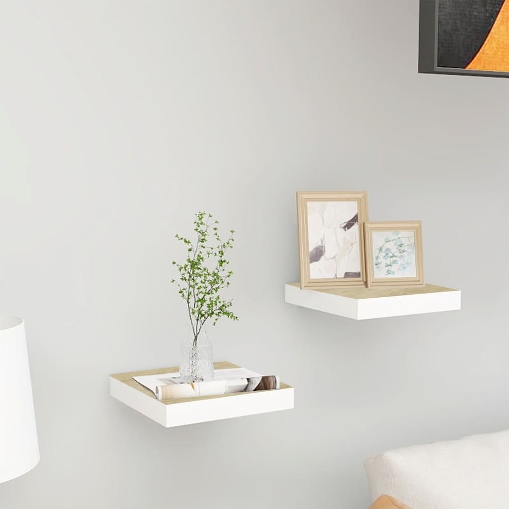 Rafturi Perete Suspendate 2 Buc. Alb/Stejar 23X23,5X3,8 Cm Mdf Culoarea Stejarului Și Alb