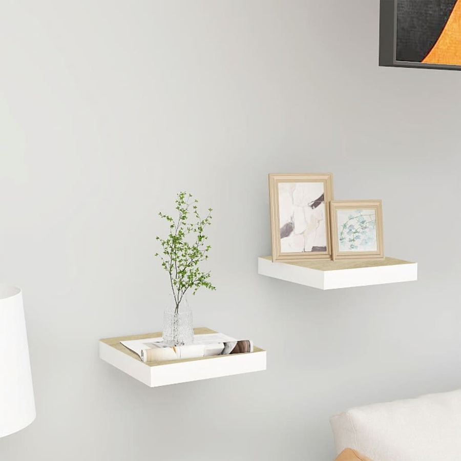 Rafturi Perete Suspendate 2 Buc. Alb/Stejar 23X23,5X3,8 Cm Mdf Culoarea Stejarului Și Alb