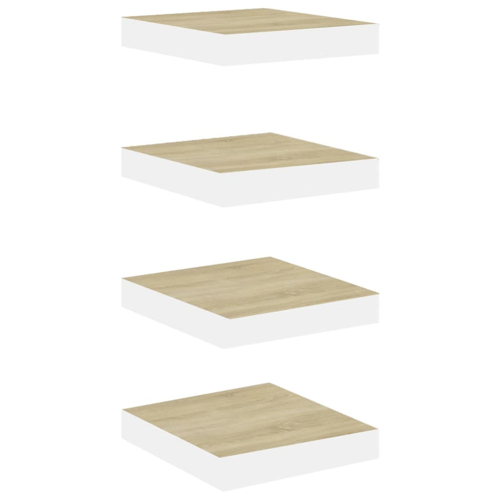 Rafturi Perete Suspendate 4 Buc. Alb/Stejar 23X23,5X3,8 Cm Mdf Culoarea Stejarului Și Alb