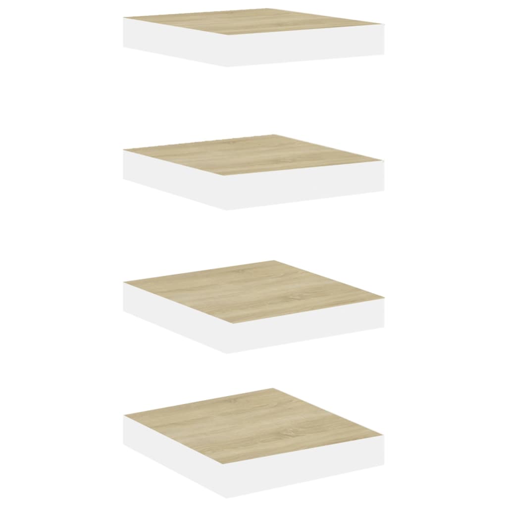 Rafturi Perete Suspendate 4 Buc. Alb/Stejar 23X23,5X3,8 Cm Mdf Culoarea Stejarului Și Alb