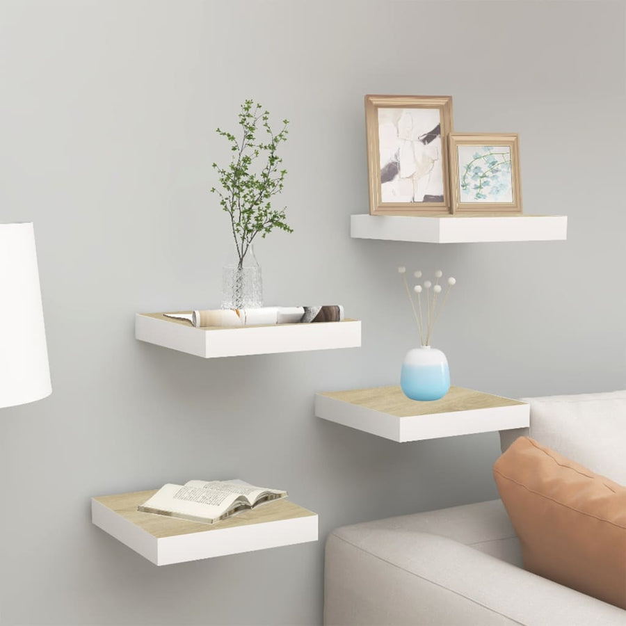 Rafturi Perete Suspendate 4 Buc. Alb/Stejar 23X23,5X3,8 Cm Mdf Culoarea Stejarului Și Alb