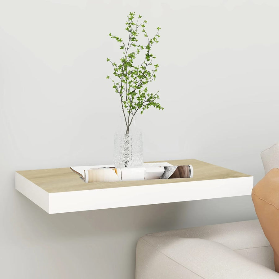 Raft De Perete Suspendat, Stejar Și Alb, 50X23X3,8 Cm, Mdf Culoarea Stejarului Și Alb