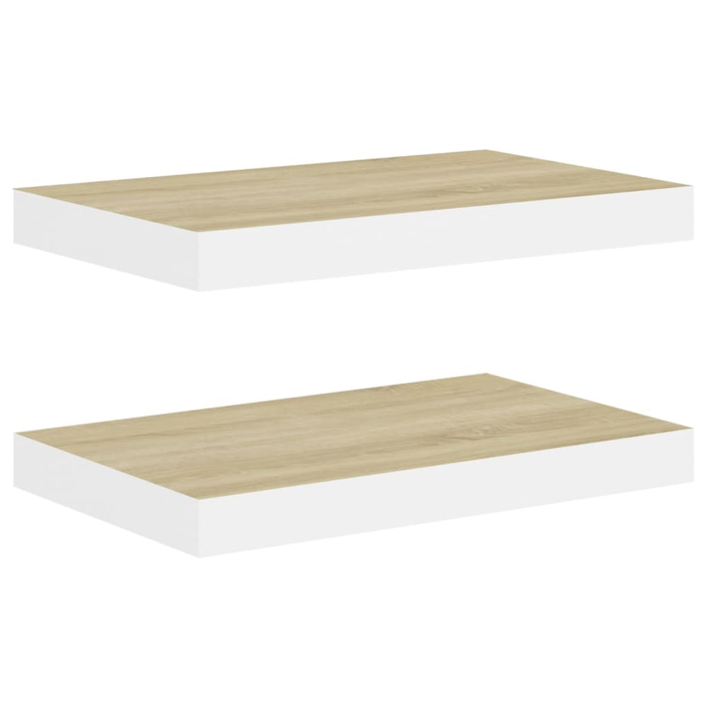 Rafturi Perete Suspendate 2 Buc. Alb/Stejar 50X23X3,8Cm Mdf Culoarea Stejarului Și Alb