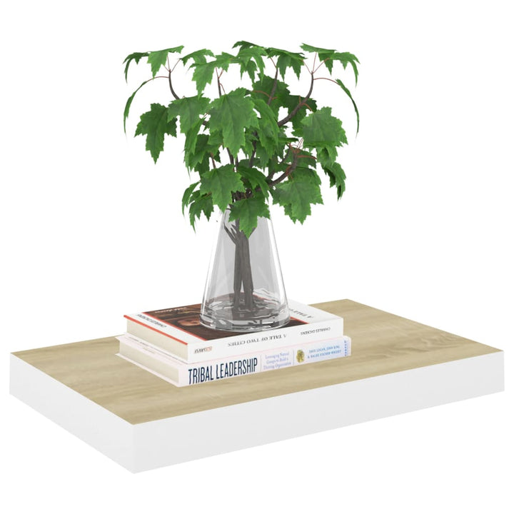 Rafturi Perete Suspendate 2 Buc. Alb/Stejar 50X23X3,8Cm Mdf Culoarea Stejarului Și Alb