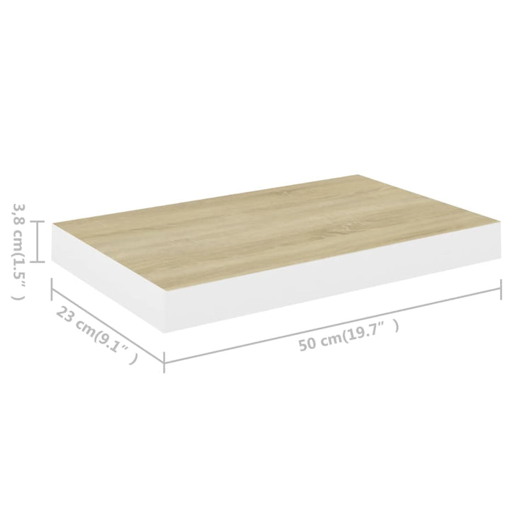 Rafturi Perete Suspendate 2 Buc. Alb/Stejar 50X23X3,8Cm Mdf Culoarea Stejarului Și Alb