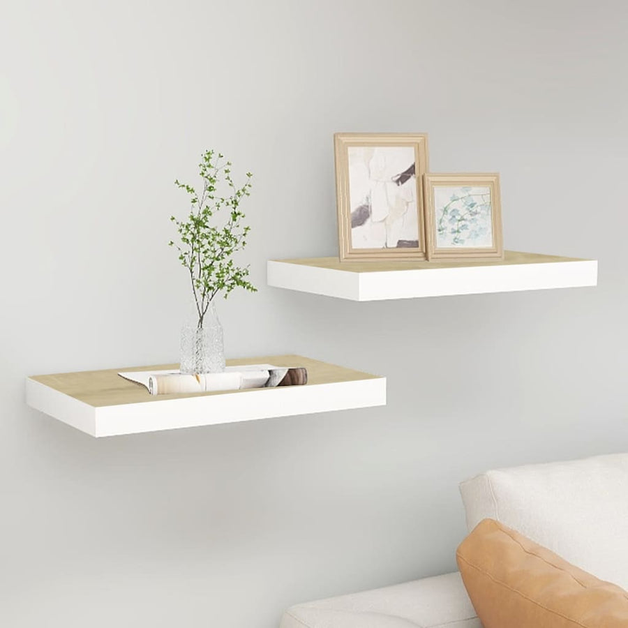 Rafturi Perete Suspendate 2 Buc. Alb/Stejar 50X23X3,8Cm Mdf Culoarea Stejarului Și Alb