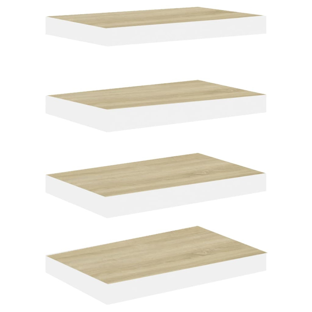 Rafturi Perete Suspendate 4 Buc. Alb/Stejar 50X23X3,8Cm Mdf Culoarea Stejarului Și Alb