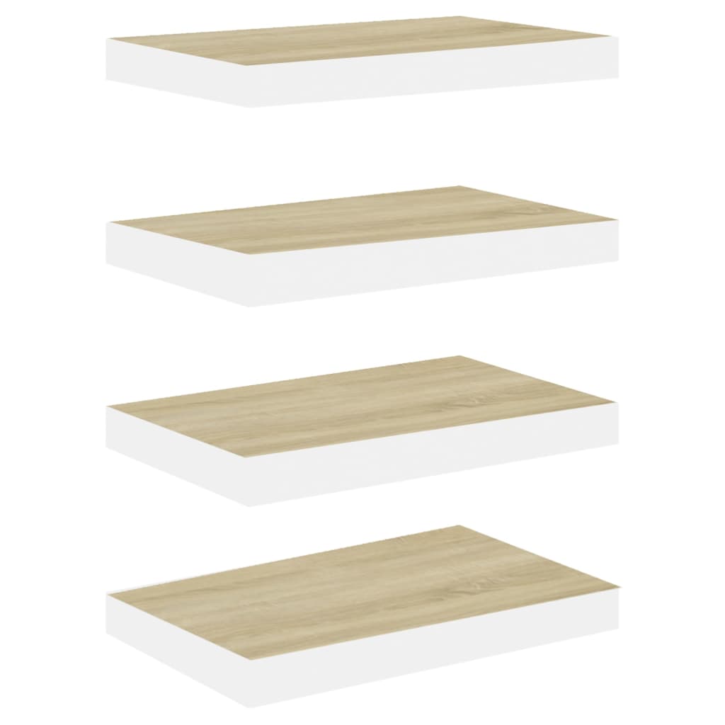 Rafturi Perete Suspendate 4 Buc. Alb/Stejar 50X23X3,8Cm Mdf Culoarea Stejarului Și Alb