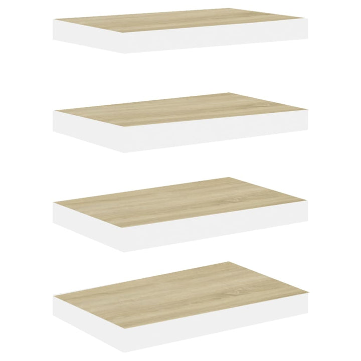 Rafturi Perete Suspendate 4 Buc. Alb/Stejar 50X23X3,8Cm Mdf Culoarea Stejarului Și Alb