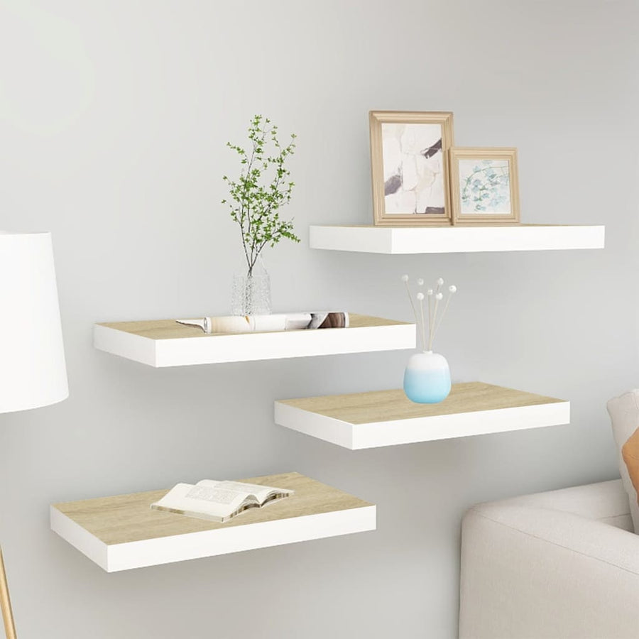 Rafturi Perete Suspendate 4 Buc. Alb/Stejar 50X23X3,8Cm Mdf Culoarea Stejarului Și Alb