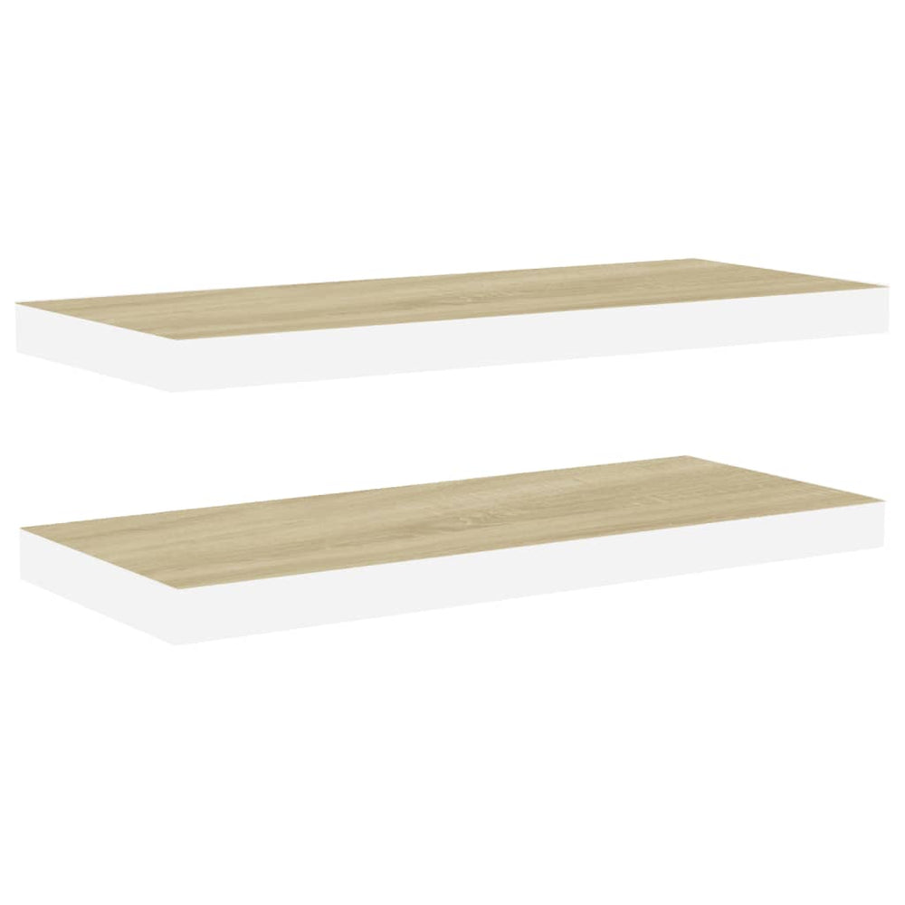 Rafturi Perete Suspendate 2 Buc. Alb/Stejar 60X23,5X3,8 Cm Mdf Culoarea Stejarului Și Alb