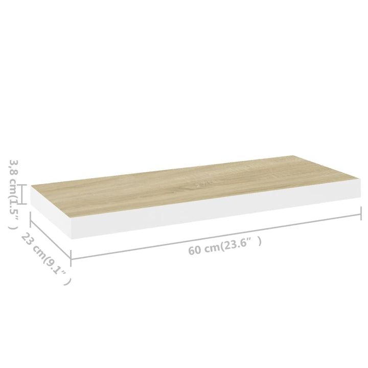 Rafturi Perete Suspendate 2 Buc. Alb/Stejar 60X23,5X3,8 Cm Mdf Culoarea Stejarului Și Alb