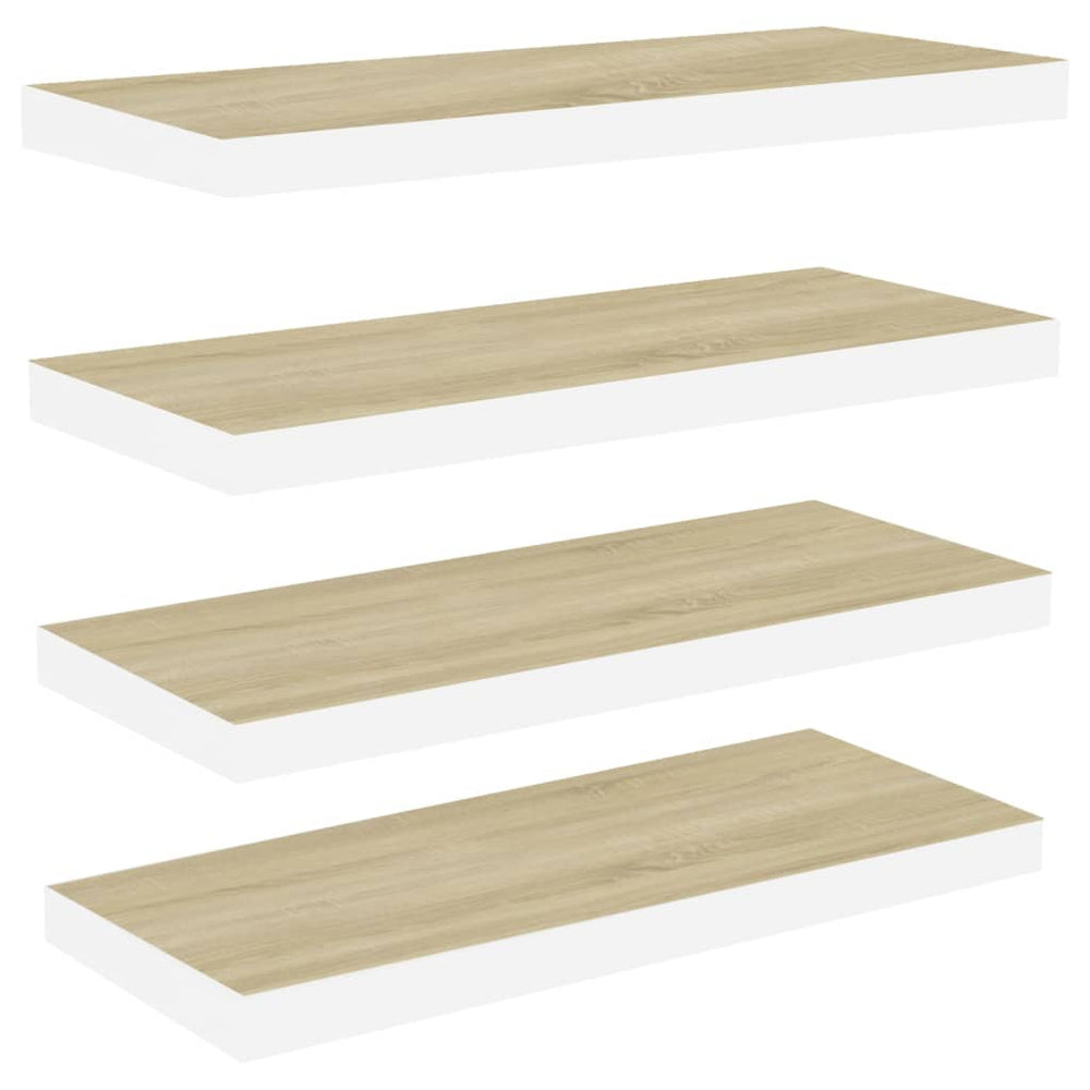 Rafturi Perete Suspendate 4 Buc. Alb/Stejar 60X23,5X3,8 Cm Mdf Culoarea Stejarului Și Alb