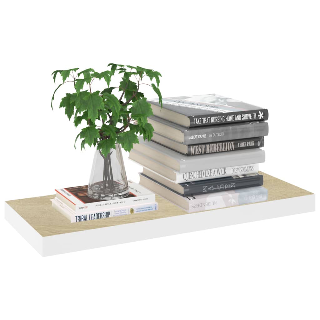 Rafturi Perete Suspendate 4 Buc. Alb/Stejar 60X23,5X3,8 Cm Mdf Culoarea Stejarului Și Alb