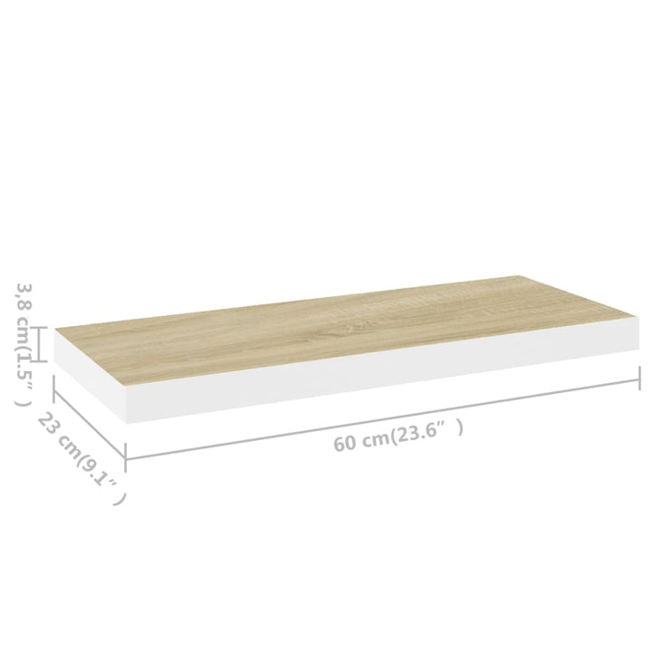 Rafturi Perete Suspendate 4 Buc. Alb/Stejar 60X23,5X3,8 Cm Mdf Culoarea Stejarului Și Alb