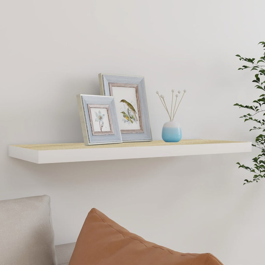 Raft De Perete Suspendat, Alb Și Stejar, 80X23,5X3,8 Cm, Mdf Culoarea Stejarului Și Alb