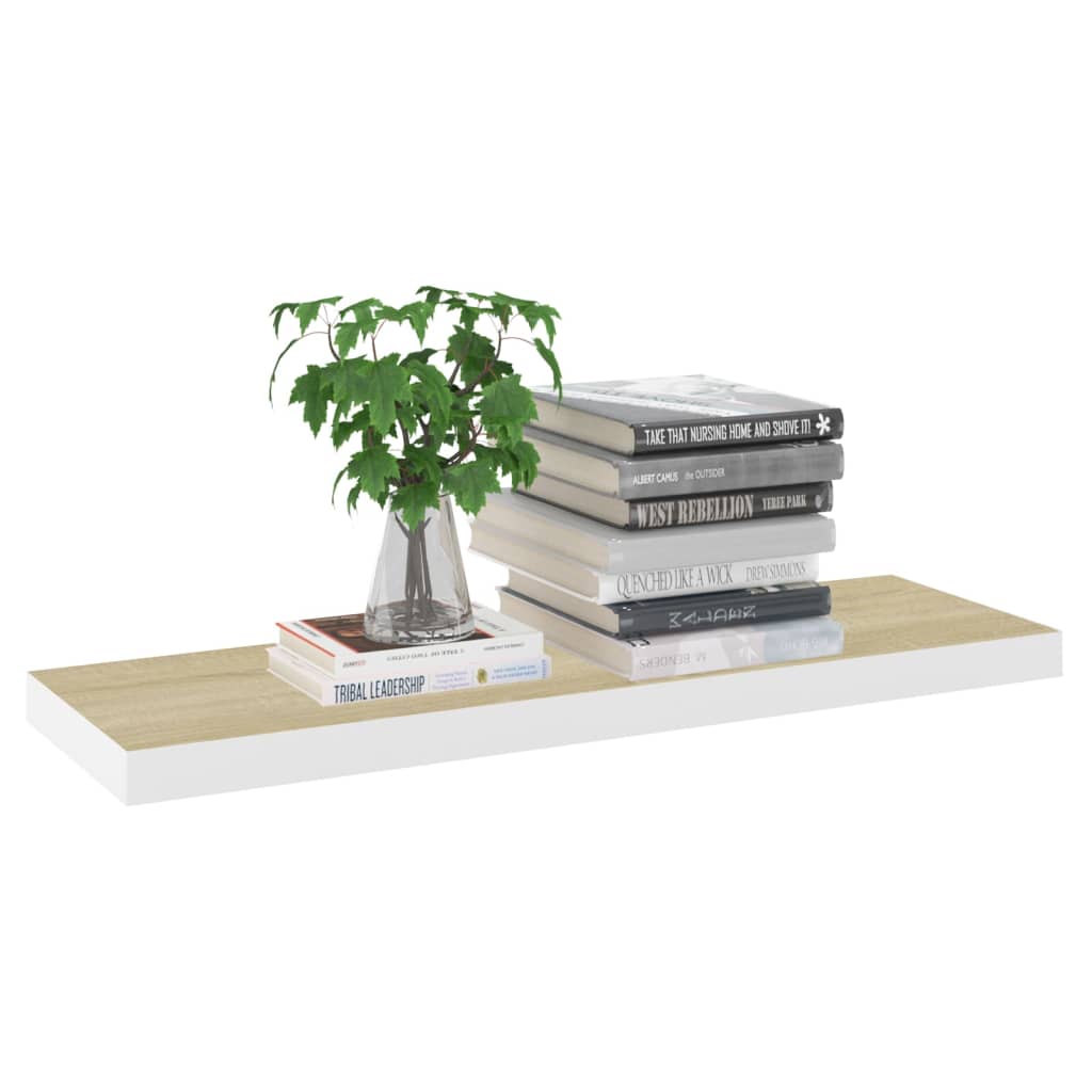 Rafturi Perete Suspendate 2 Buc. Stejar/Alb 80X23,5X3,8 Cm, Mdf Culoarea Stejarului Și Alb