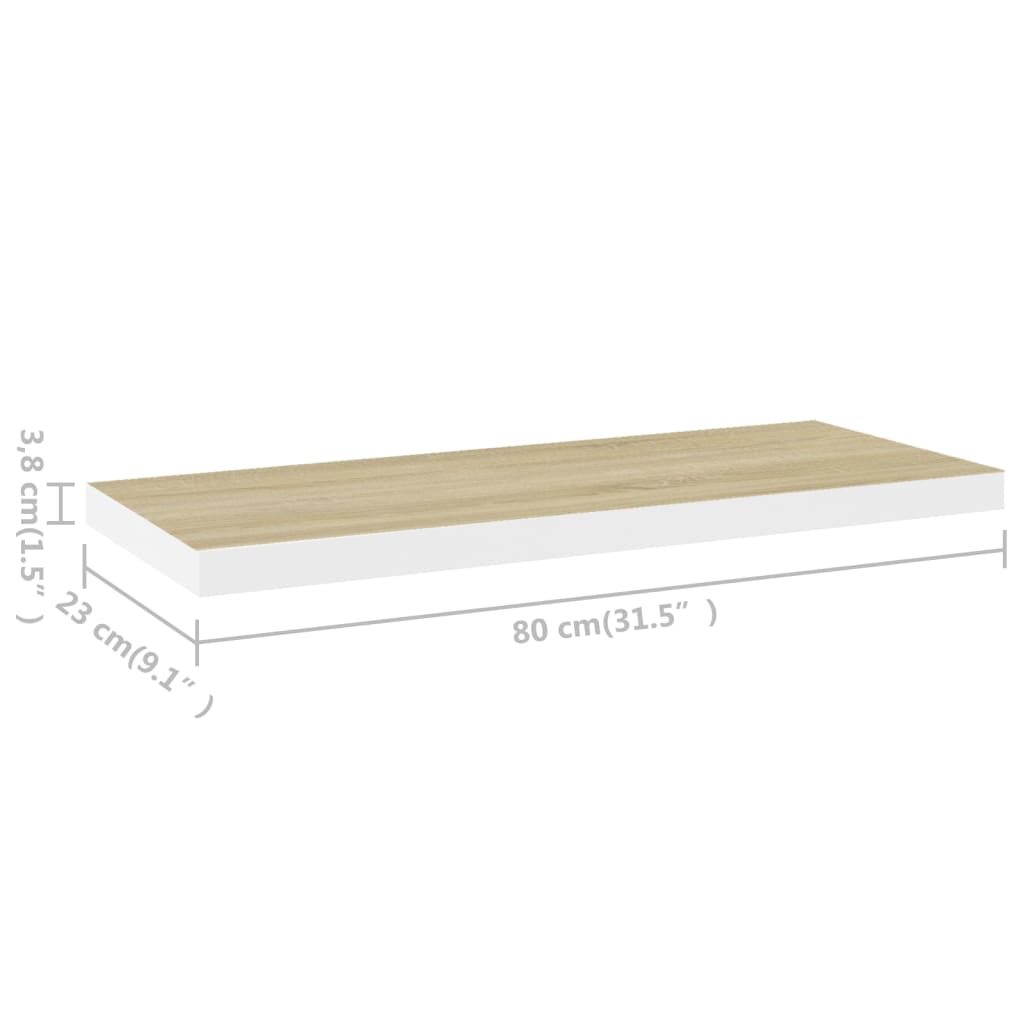Rafturi Perete Suspendate 2 Buc. Stejar/Alb 80X23,5X3,8 Cm, Mdf Culoarea Stejarului Și Alb