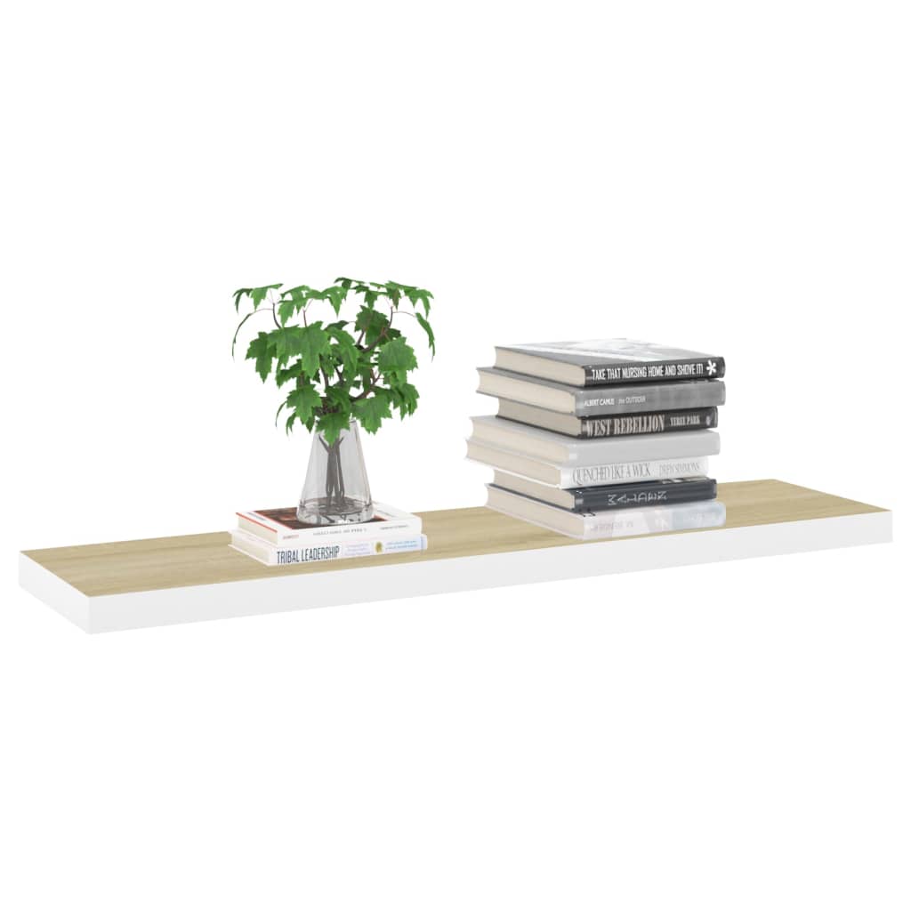 Rafturi Perete Suspendate 2 Buc. Stejar/Alb 120X23,5X3,8 Cm Mdf Culoarea Stejarului Și Alb