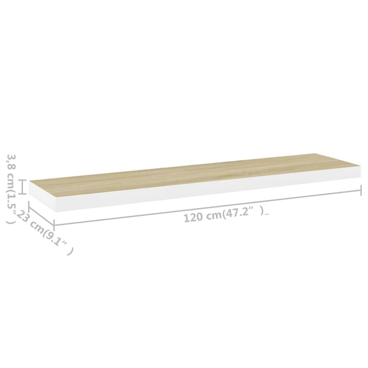 Rafturi Perete Suspendate 2 Buc. Stejar/Alb 120X23,5X3,8 Cm Mdf Culoarea Stejarului Și Alb