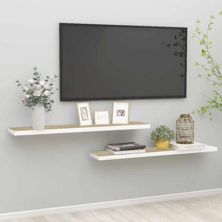 Rafturi Perete Suspendate 2 Buc. Stejar/Alb 120X23,5X3,8 Cm Mdf Culoarea Stejarului Și Alb