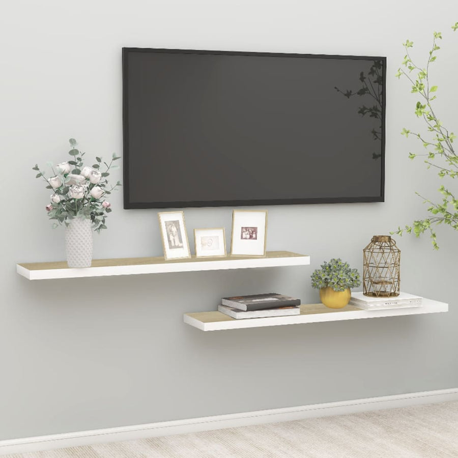 Rafturi Perete Suspendate 2 Buc. Stejar/Alb 120X23,5X3,8 Cm Mdf Culoarea Stejarului Și Alb