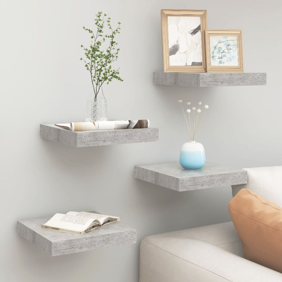 Rafturi Perete Suspendate 4 Buc. 23X23,5X3,8 Cm Mdf Gri Beton