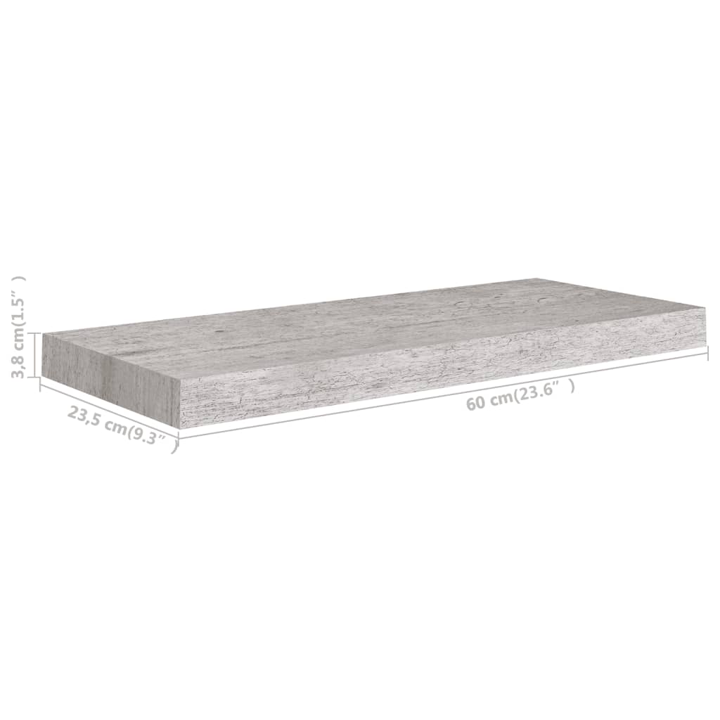 Rafturi Perete Suspendate, 2 Buc., 60X23,5X3,8 Cm Mdf Gri Beton