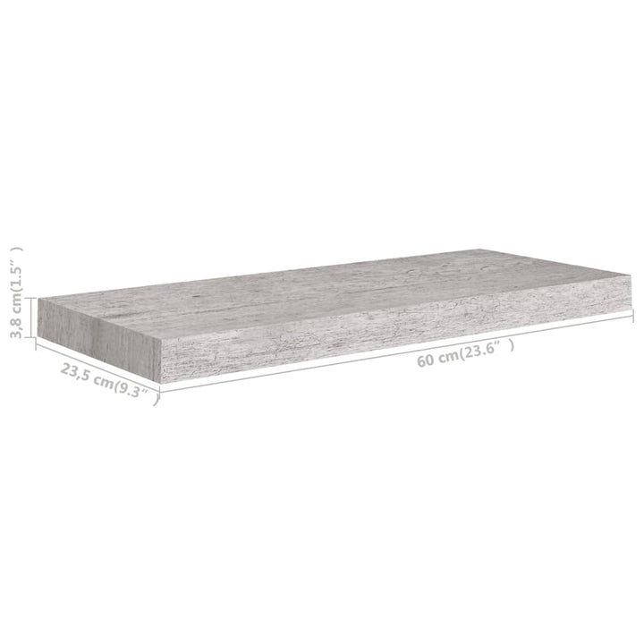 Rafturi Perete Suspendate, 2 Buc., 60X23,5X3,8 Cm Mdf Gri Beton