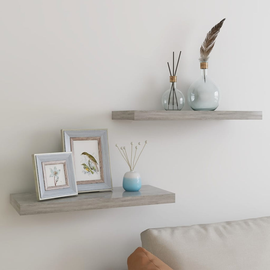 Rafturi Perete Suspendate, 2 Buc., 60X23,5X3,8 Cm Mdf Gri Beton