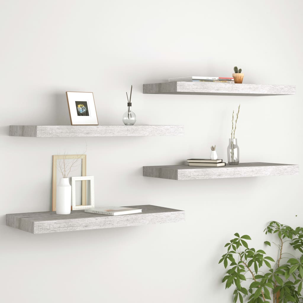 Rafturi De Perete, 4 Buc., , 60X23,5X3,8 Cm, Mdf Gri Beton