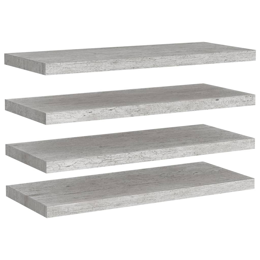 Rafturi De Perete Suspendate,4 Buc,,80X23,5X3,8 Cm,Mdf Gri Beton