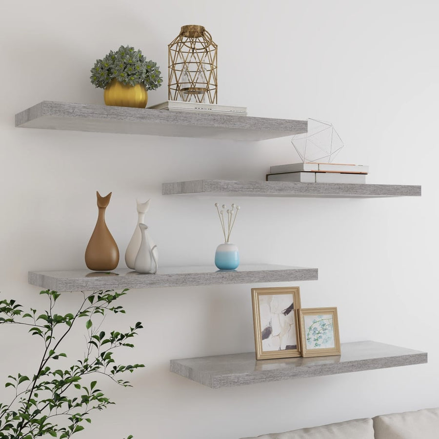 Rafturi De Perete Suspendate,4 Buc,,80X23,5X3,8 Cm,Mdf Gri Beton