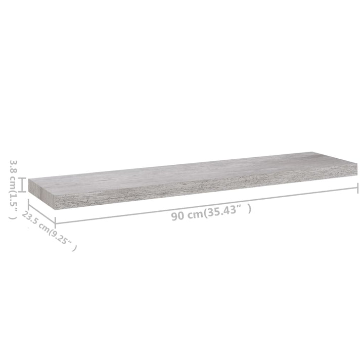 Rafturi Perete Suspendate 2 Buc. 90X23,5X3,8 Cm Mdf Gri Beton
