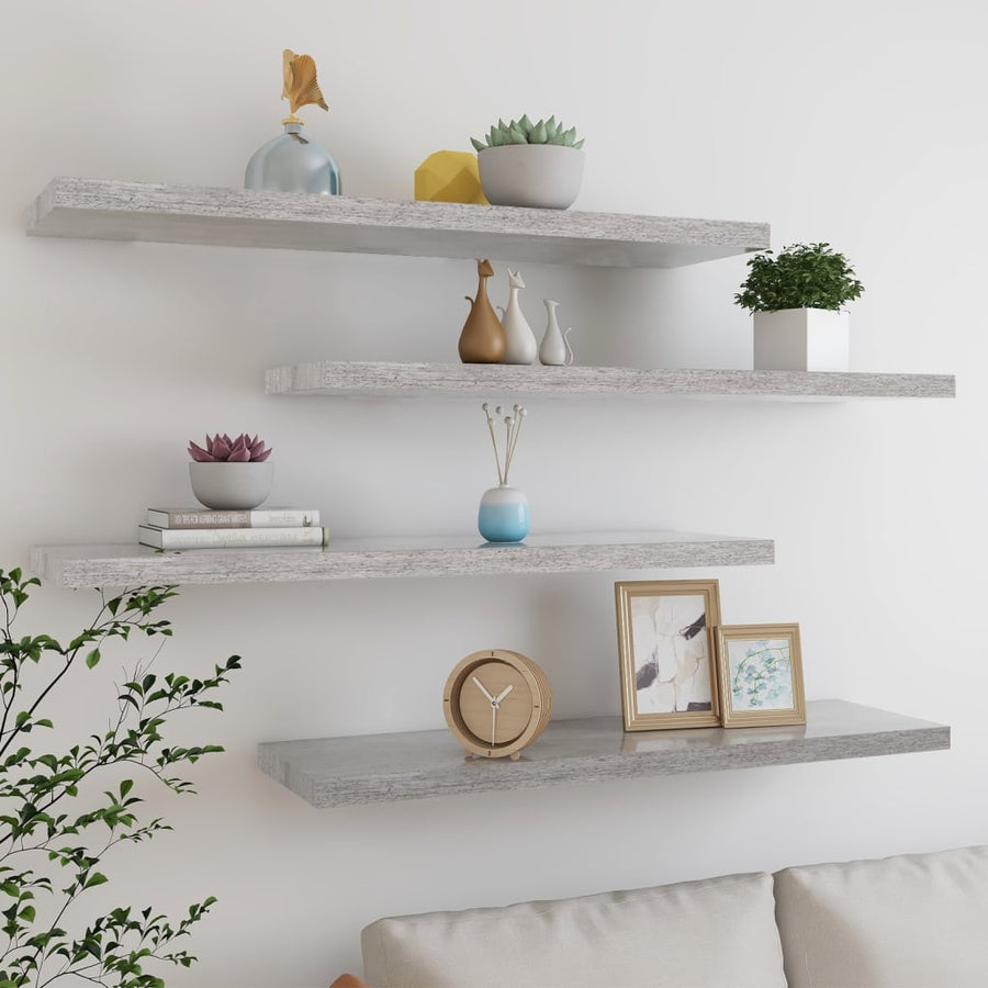 Rafturi Perete Suspendate 4 Buc. 90X23,5X3,8 Cm Mdf Gri Beton