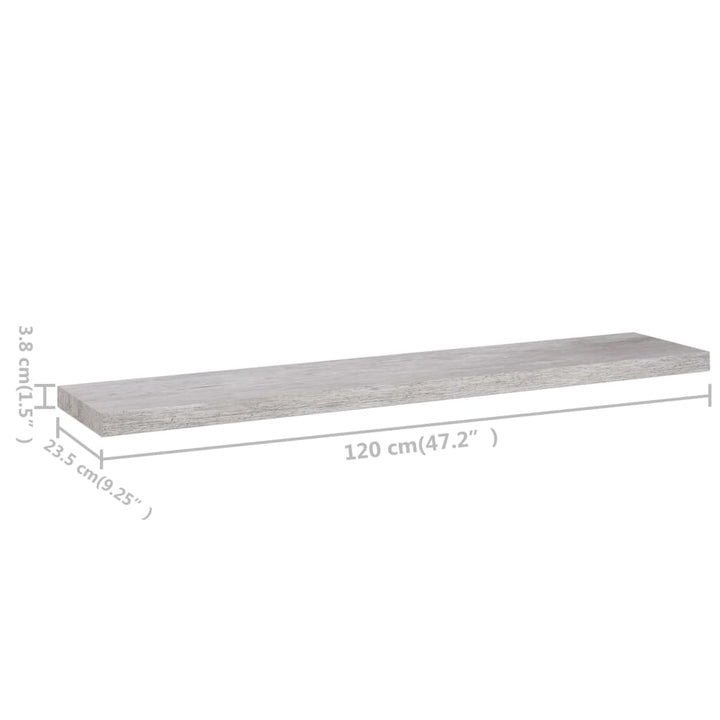 Rafturi Perete Suspendate 2 Buc. 120X23,5X3,8 Cm Mdf Gri Beton