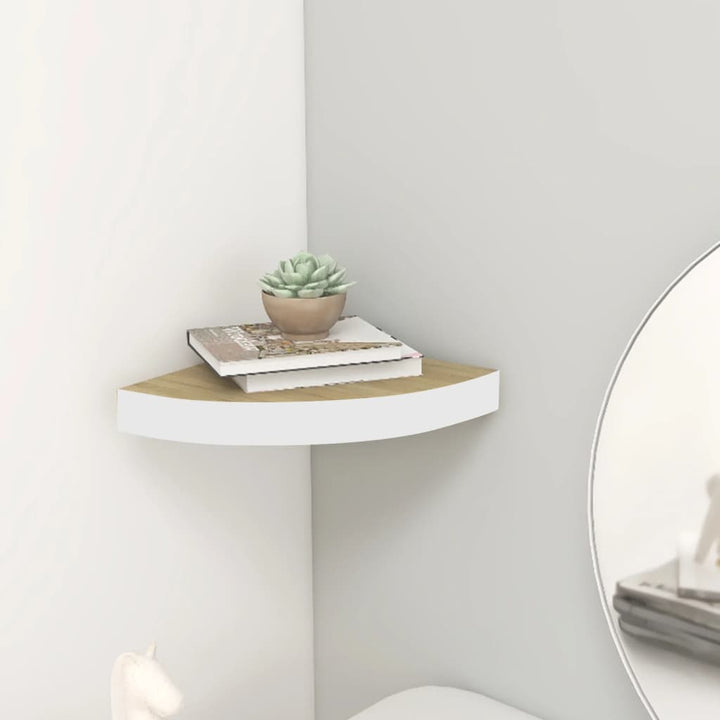 Raft De Perete De Colț, Stejar Și Alb, 25X25X3,8 Cm, Mdf Culoarea Stejarului Și Alb