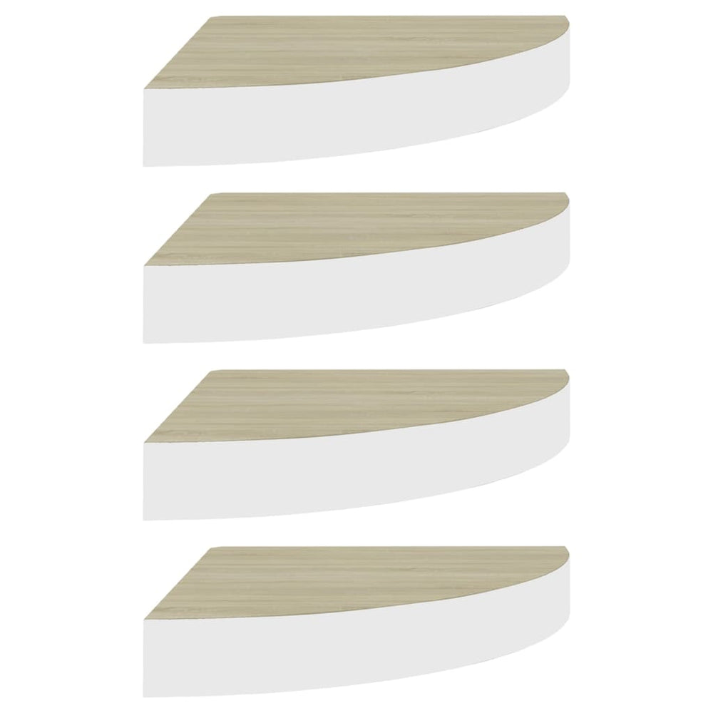 Rafturi De Perete De Colț 4 Buc. Stejar Și Alb 25X25X3,8Cm Mdf Culoarea Stejarului Și Alb