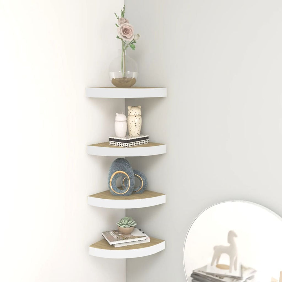 Rafturi De Perete De Colț 4 Buc. Stejar Și Alb 25X25X3,8Cm Mdf Culoarea Stejarului Și Alb