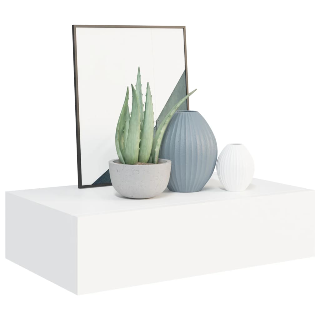 Raft De Perete Cu Sertar, , 40X23,5X10 Cm, Mdf Alb