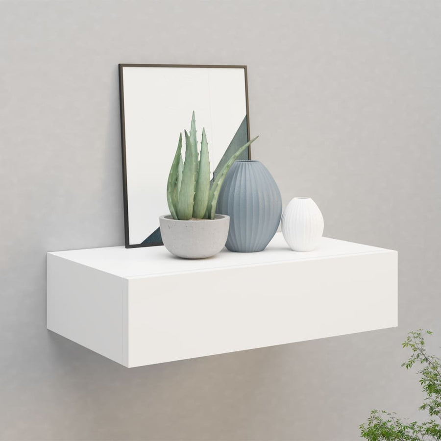Raft De Perete Cu Sertar, , 40X23,5X10 Cm, Mdf Alb