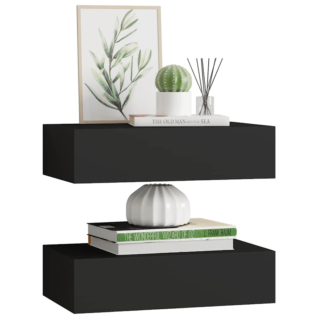 Dulap De Perete Cu Sertare, 2 Buc., , 40X23,5X10 Cm, Mdf Negru