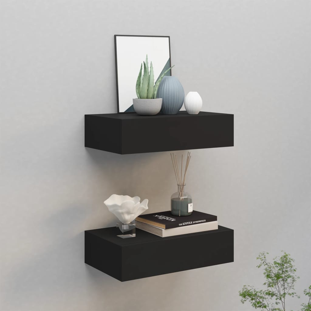 Dulap De Perete Cu Sertare, 2 Buc., , 40X23,5X10 Cm, Mdf Negru