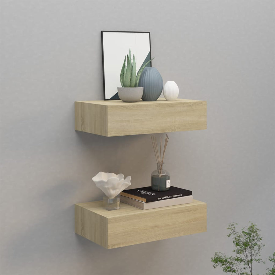 Dulapuri De Perete Cu Sertar, 2 Buc., , 40X23,5X10 Cm Mdf Stejar