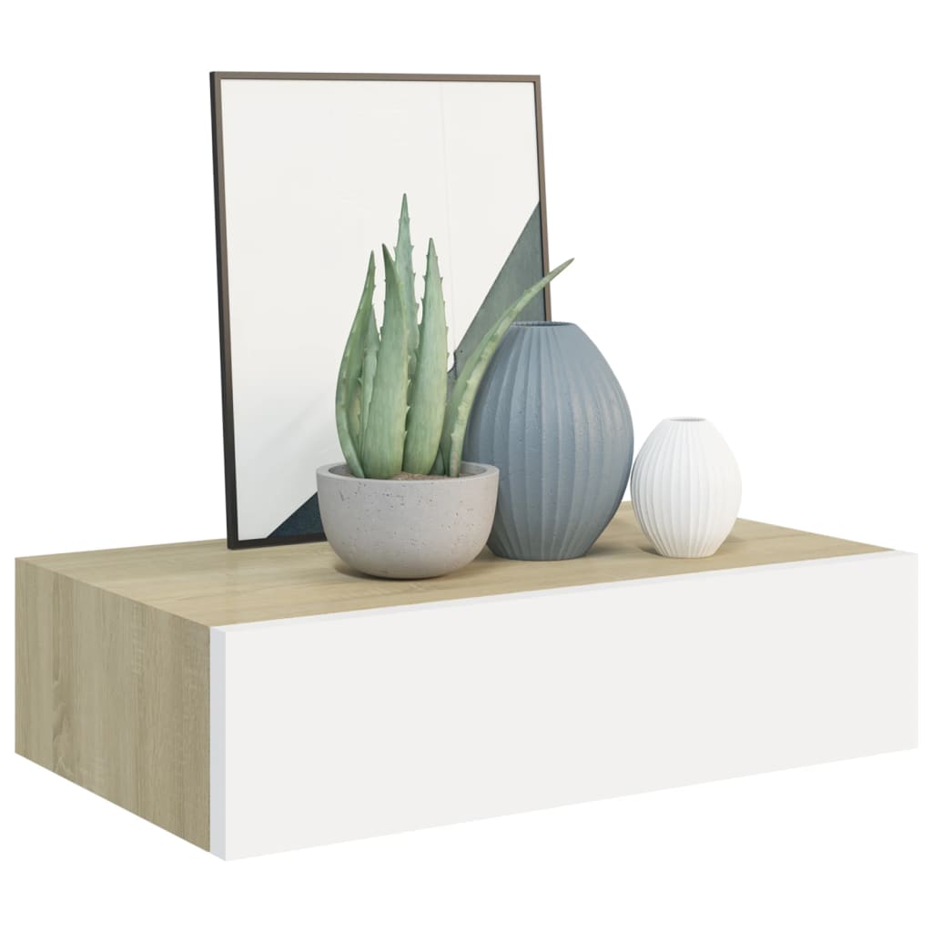 Dulap De Perete Cu Sertar, Alb Și Stejar, 40X23,5X10 Cm, Mdf Culoarea Stejarului Și Alb