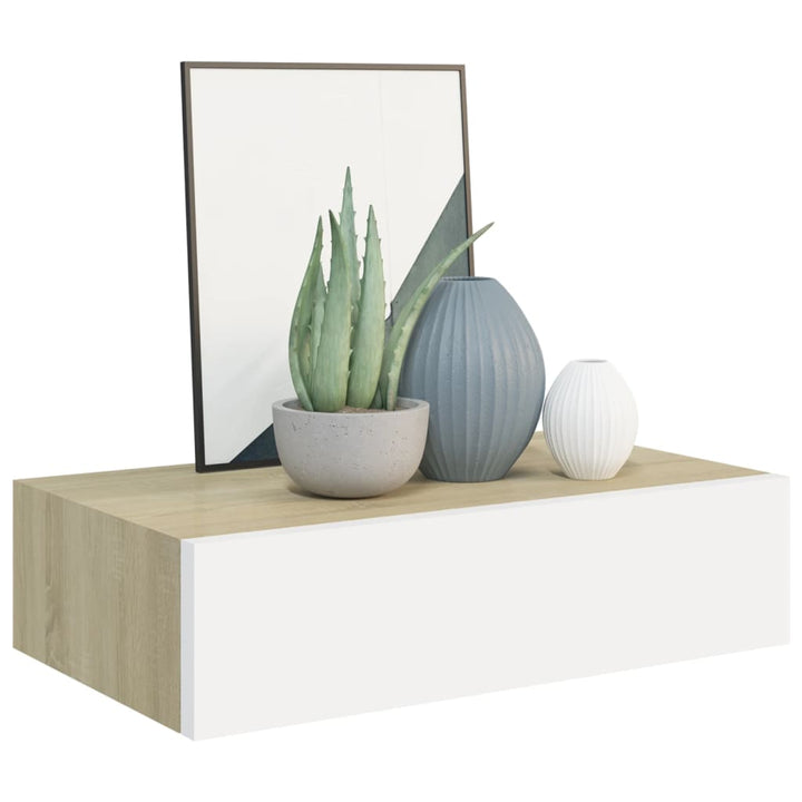 Dulap De Perete Cu Sertar, Alb Și Stejar, 40X23,5X10 Cm, Mdf Culoarea Stejarului Și Alb