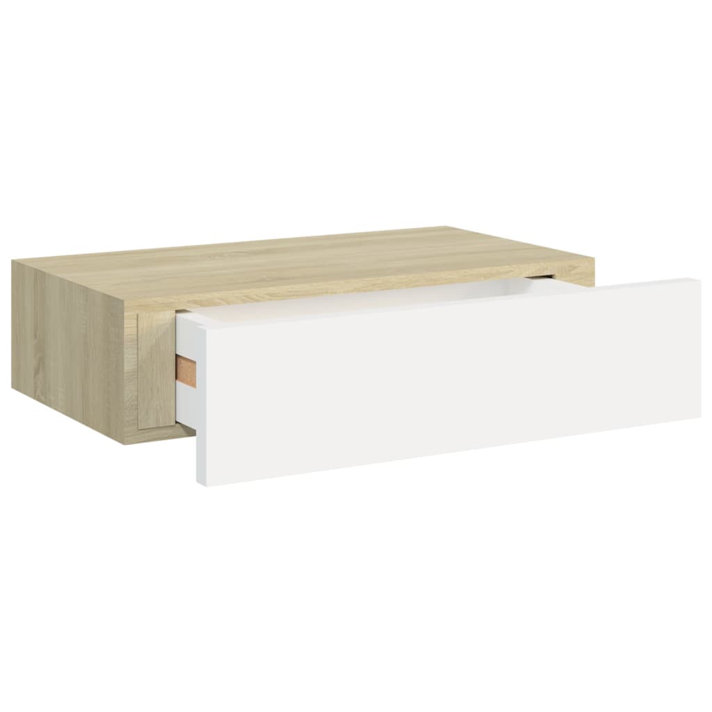 Dulap De Perete Cu Sertar, Alb Și Stejar, 40X23,5X10 Cm, Mdf Culoarea Stejarului Și Alb